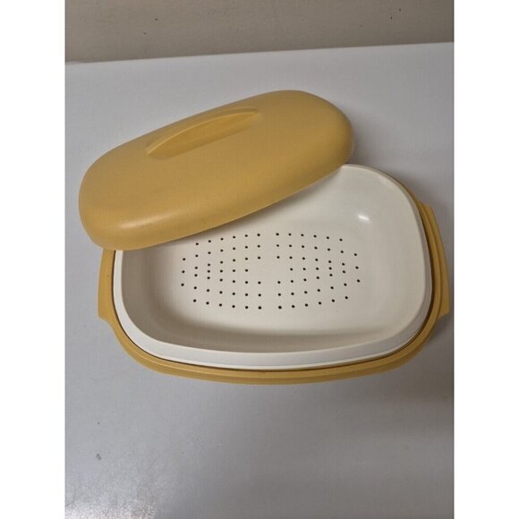 Vintage Tupperware Vegetable Rice Microwave Steamer/Cooker 3-Piece 1273-4 Gold - Picture 3 of 10